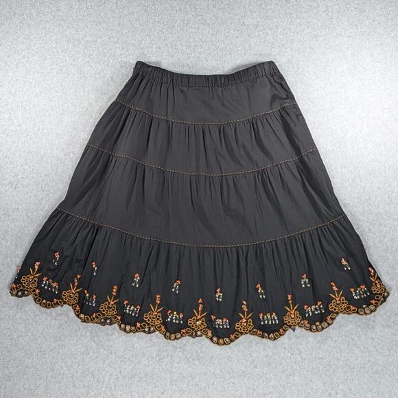 Millenium Skirt M Black Midi Embroidered Beaded Paneled Boho Festival - Picture 3 of 11